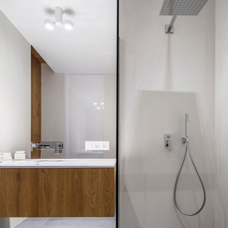 Contemporary Shower with Black Fixtures